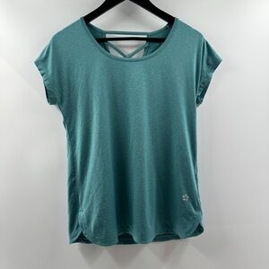 Tuff Athletics Teal Workout Top with Lace Back Detail Size Small